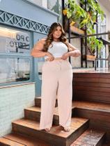 Calça Pantalona Plus Size Feminina Elástico Na Cintura Com Bolso Cintura Alta Tecido Duna Cintura El