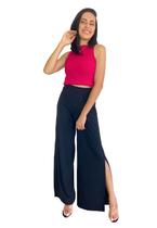 Calça Pantalona Preta Com Fenda