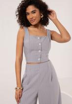 Calça Pantalona Riscas De Giz Zíper E Pregas Lunender C0147