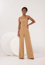 Calça Pantalona Riscas De Giz Zíper E Pregas Lunender C0147