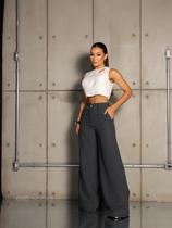 Calça pantalona social alfaiataria premium cintura alta casual moda elegante lançamento feminino