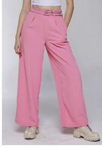 Calça Pantalona Social com Pregas e Cintos Sob Rosa
