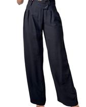 Calça pantalona tecido alfaiataria botão duplo