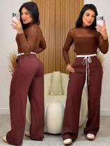 Calça Pantalona Tecido Marrant Cós Duplo e Amarração Tendencia Blogueiras Outono Inverno