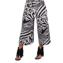 Calça Pantalona Transpassada Animal Print Preta Branca Calça Pantalona Transpassada Animal Print Preta Branca