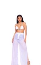 Calça Pantalona Tule Cintura Alta Transparente Verão Praia