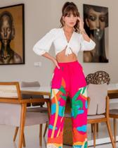 Calça pantalona viscolinho estampada