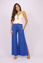 Calça Pantalona Viscose com Fenda Azul Bic - GG - Veste do 46 ao 48