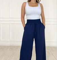 Calça Pantalona Wide Leg Duna Elástico Social Cintura Alta