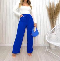 Calça Pantalona Wide Leg Duna Elástico Social Cintura Alta