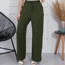 Calça Pantalona Wide Leg Duna Elástico Social Cintura Alta