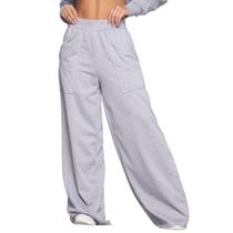 Calça Pantalona Wide Leg Vekyo Cintura Alta Flare Moletinho Moda Casual