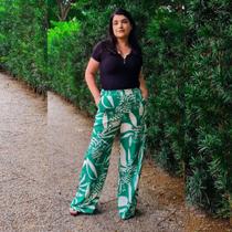 Calça Pantalona Wide Leg Verde Estampada