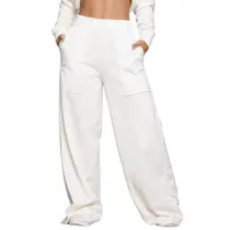 Calça Pantalona Wide Leg WLS Modas Cintura Alta Flare Moletinho Moda Casual