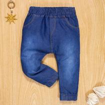 Calça Para Bebê Jeans Jogger Bolsinho Bordado Azul Escuro Calça Para Bebê Jeans Jogger Bolsinho Bordado Azul Escuro