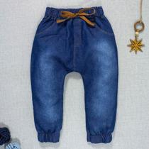 Calça para Bebê Jeans Jogger Com Cordão Azul Escuro