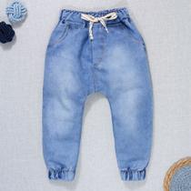 Calça para Bebê Jeans Jogger Cordão Tracejado Azul Claro