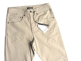 Calça Pierre Cardin Masculina Tradicional Sarja Chino Elastano Cor Areia
