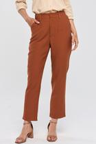 Calça PKS Alfaiataria Reta Em Viscose Marrom