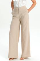 Calça PKS Wide Leg Alfaiataria Bege-P