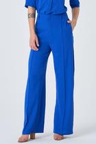 Calça PKS Wide Leg com Frisos Azul Royal