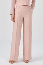 Calça PKS Wide Leg Com Frisos Bege