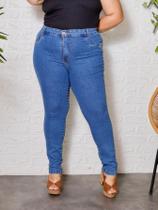Calça plus laser snow power jeans feminina classica cintura alta blogueira