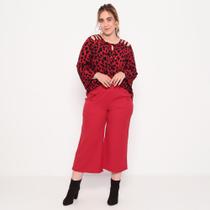 Calça Plus Pantacourt Com Botões - Vermelho - Tam. 50