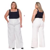 Calça Plus Size Alfaiataria Com Bolsos E Botão Forrado R130