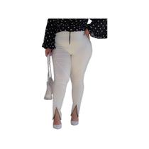 Calça Plus Size Bengaline Feminina Montaria Zipper Aumenta Bumbum G1 CZ002 Cor:Branco-offTamanho:G