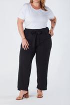 Calça Plus Size Cenoura com Amarração Frontal Elástico Traseiro Bolso Faca Preta Jade