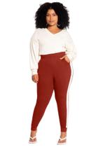 Calça plus size em moletom com listra lateral lunender 66505
