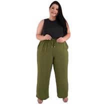 Calça Plus Size Estilo Pantalona Feminina Cintura Alta Dunas Tendencia Wid Leg Elástico Cós - LORI MODAS