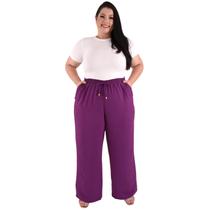 Calça Plus Size Estilo Pantalona Feminina Cintura Alta Dunas Tendencia Wid Leg Elástico Cós - LORI MODAS