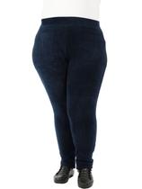 Calça Plus Size Feminina Anistia Fuso Veludo Cotele Marinho