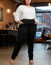 Calça Plus Size Feminina Cintura Alta Moda Malha Crepe Zero Transparência Calça Plus Size Feminina Cintura Alta Moda Malha Crepe Zero Transparência