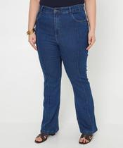 Calça Plus Size Feminina Flare Friso Jeans Azul-79111 Calça Plus Size Feminina Flare Friso Jeans Azul-79111