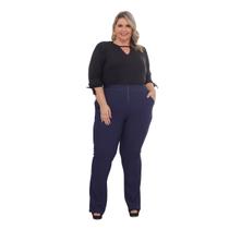 Calça Plus Size Feminina Malha Jaquard Flare Cintura Alta