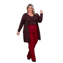 Calça Plus Size Feminina Malha Jaquard Flare Cintura Alta