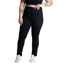 Calca Plus Size Feminina Sarja Sawary Cintura Alta Com Lycra Premium Preta Calca Plus Size Feminina Sarja Sawary Cintura Alta Com Lycra Premium Preta