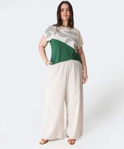 Calça Plus Size Feminina Wide Leg Marisa Bege-76052 Calça Plus Size Feminina Wide Leg Marisa Bege-76052