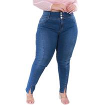 Calça Plus Size Feminino Jeans Cós Largo 3 Botões Estonado Claro