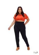 Calça Plus Size Legging Gorgurão Canelado Com Bolsos Frontais Cós Largo