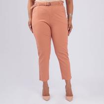 Calça plus size linho cinto palha fem