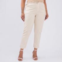 Calça plus size linho cinto palha fem