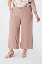 Calça Plus Size Pantacourt Elástico Traseiro Bolso Faca Botões Decorativos Bege Ísis