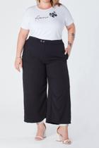 Calça Plus Size Pantacourt Elástico Traseiro Bolso Faca Botões Decorativos Preta Ísis