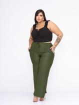 Calça Plus Size Pantalona Feminina Com Bolso Cintura Alta