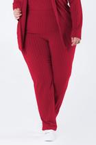 Calça Plus Size Ribana Canelada Bolso Faca Funcional com Elástico na Cintura Bordô Berta