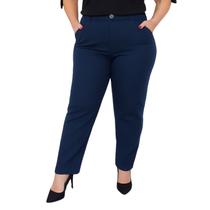 Calça Plus Size Social Feminina Alfaiataria Elegante Reta Bolsos